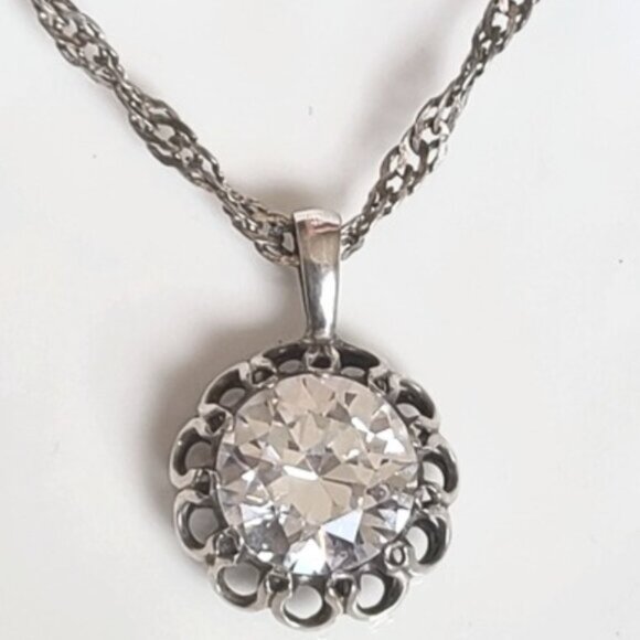 Vintage Jewelry - Vintage Antique 925 Sterling Silver Chunky Crystal Circle Pendant